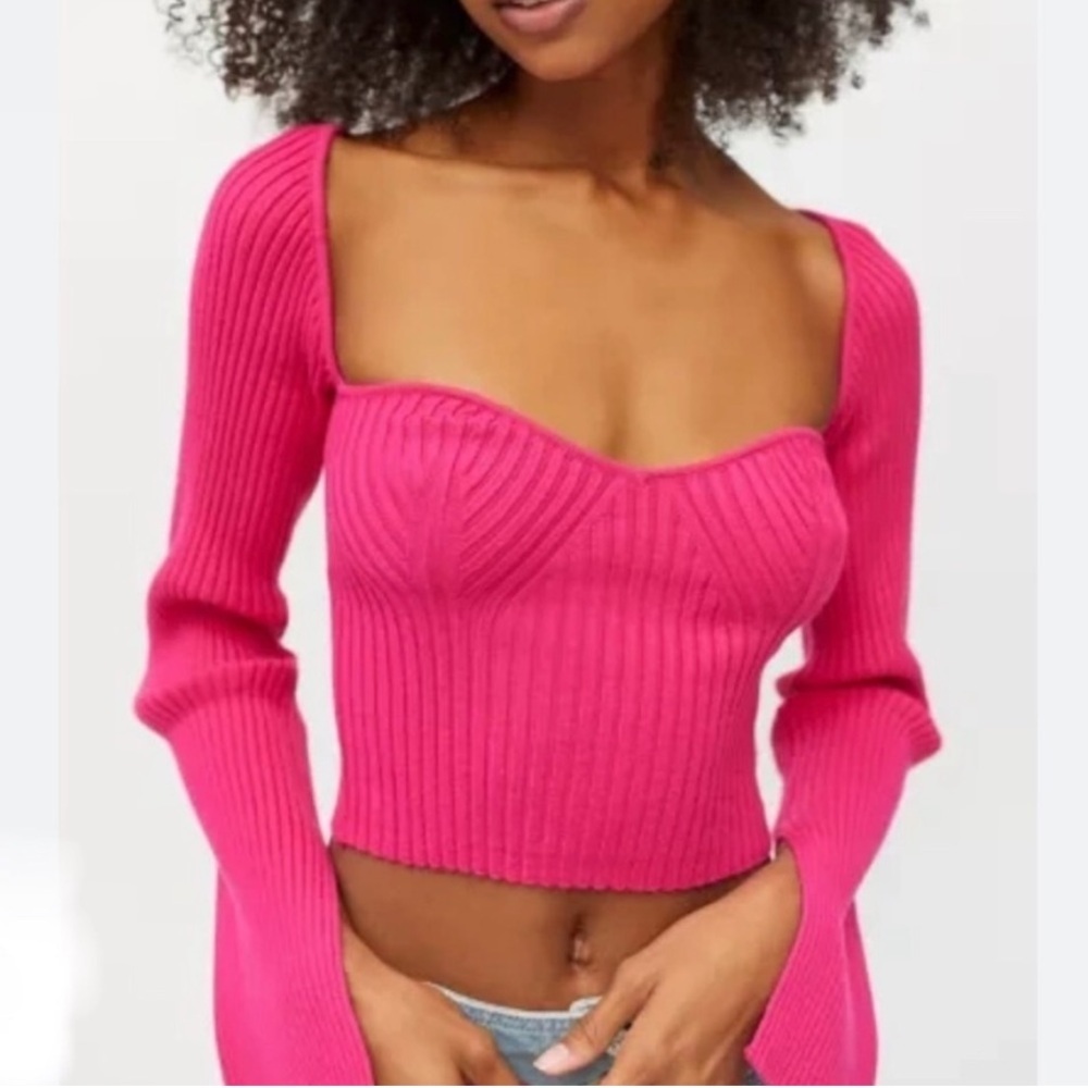 Urban Outfitters Juliet Portrait Neck Ribbed Sweater Fuchsia Pink Sz M